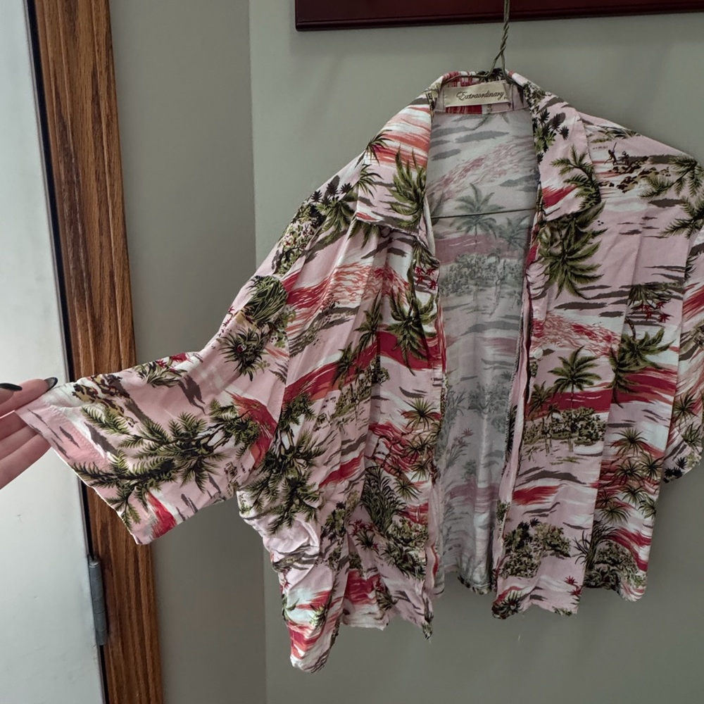 Xtraordinary Pink and Green Cropped Tropical Shirt